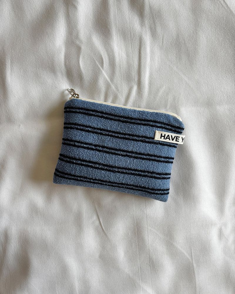 Terry stripe flat pouch - blue , S size