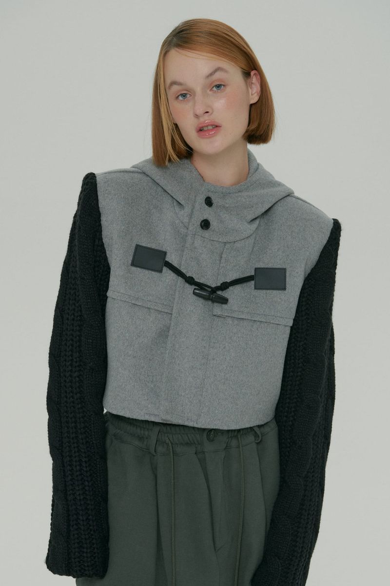 WOOL KNIT DUFFLE COAT / GRAY