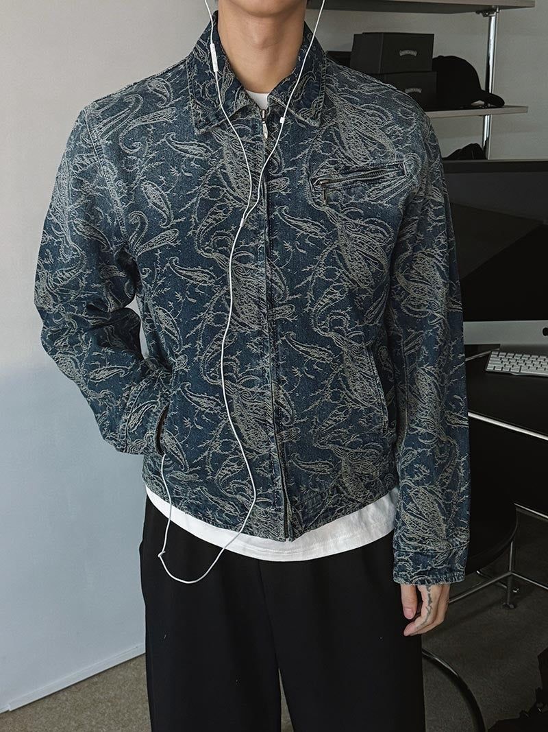ASCLO Jacquard Denim Zipper Jacket (2color)