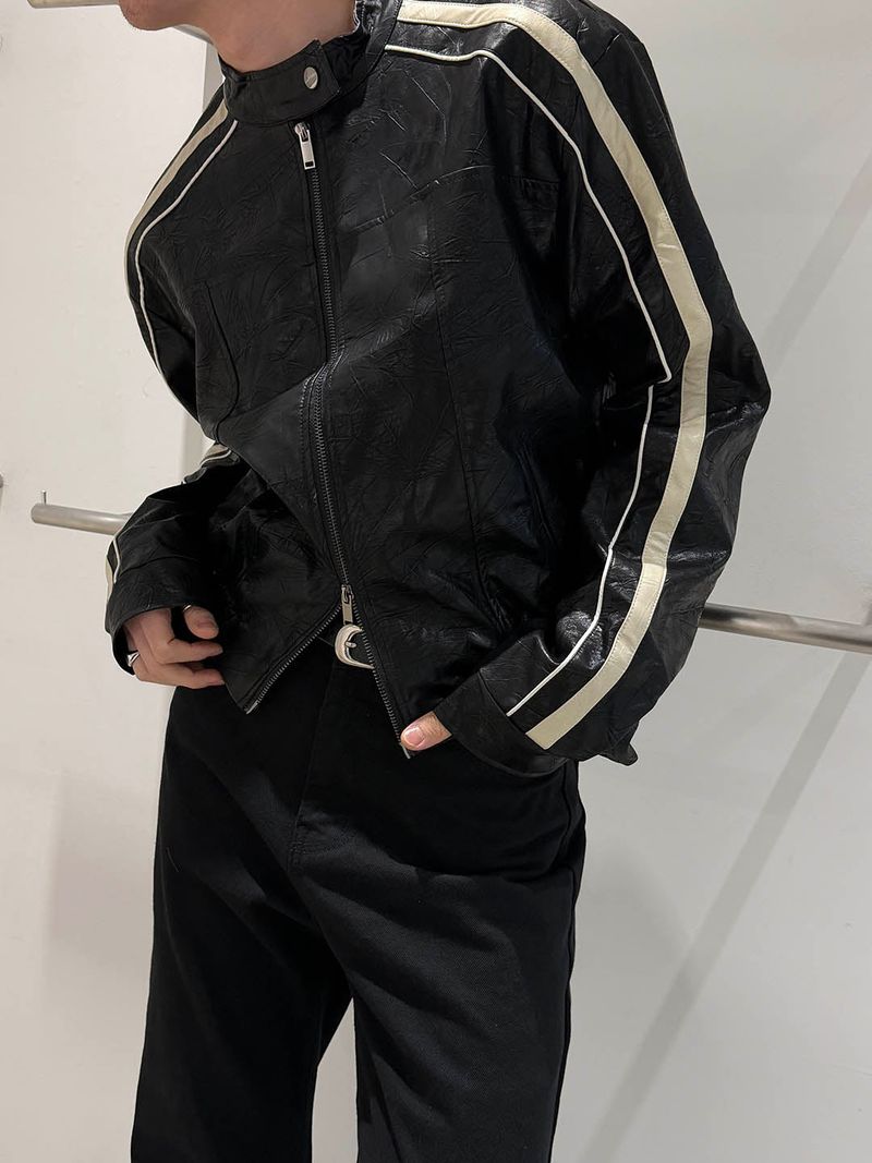 LAURANT（ロラン）の「[CROP ITEM] Biker line leather jacket（Jackets/Outerwear）」