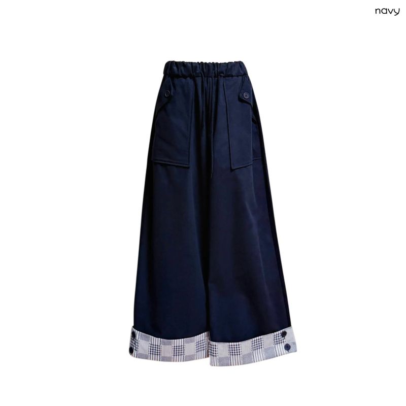 (2color) Check Button Roll-Up Wide Pants