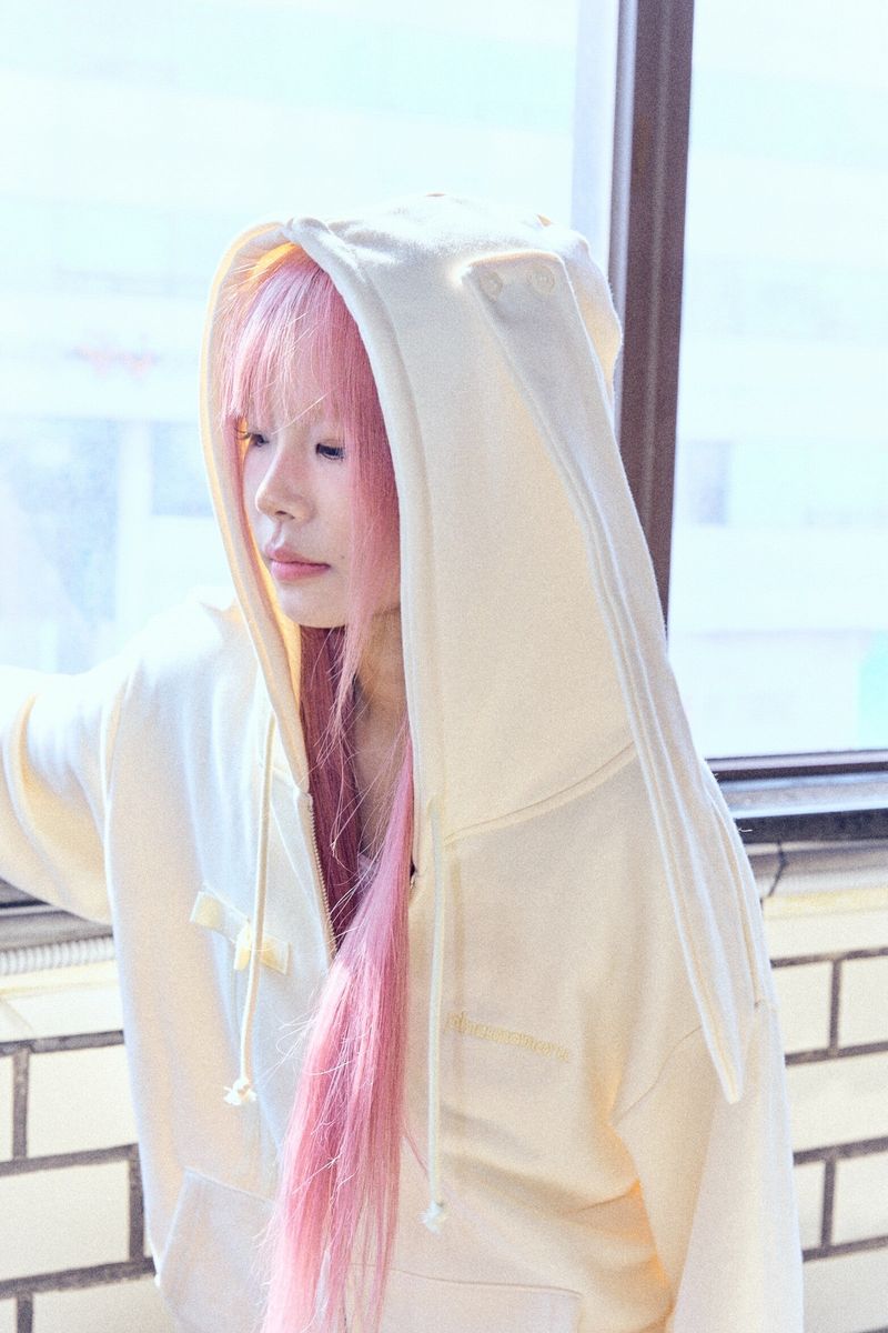 Ribbon bunny hood zip-up (soft yellow)