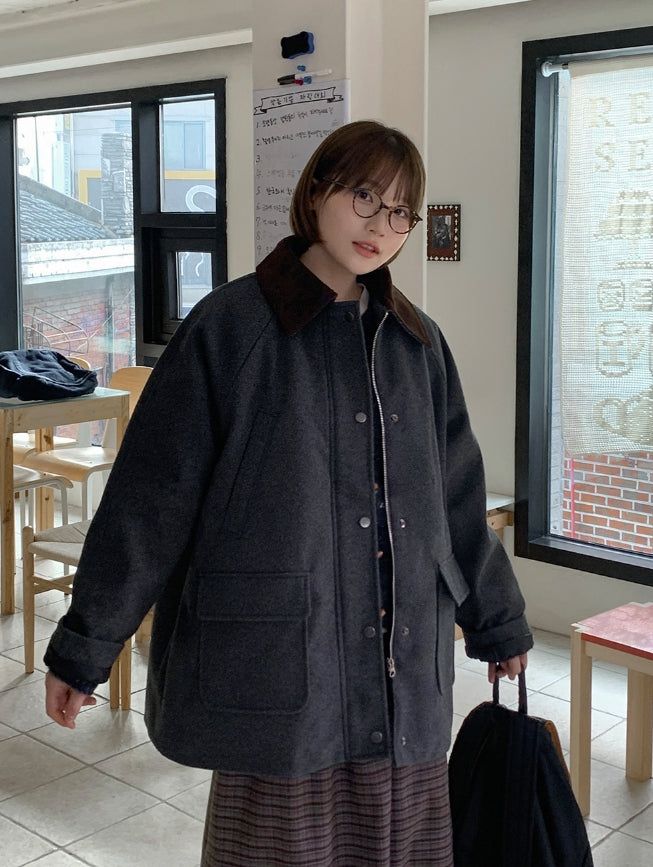 Endet Corduroy Collar Quilted Half Coat