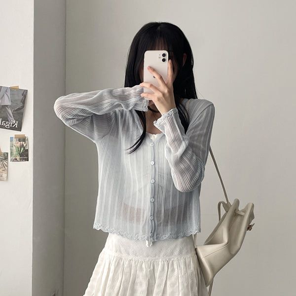Wrinkle Wavy V-Neck Cropped Cardigan
