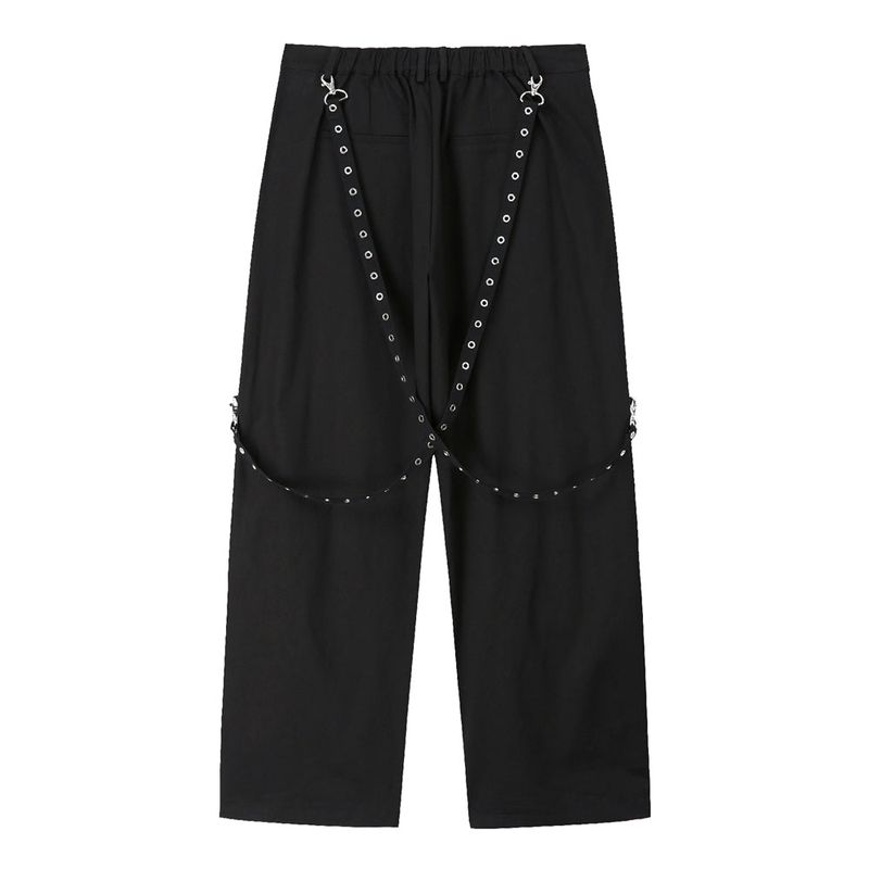 X Strap Wide Pants - BLACK
