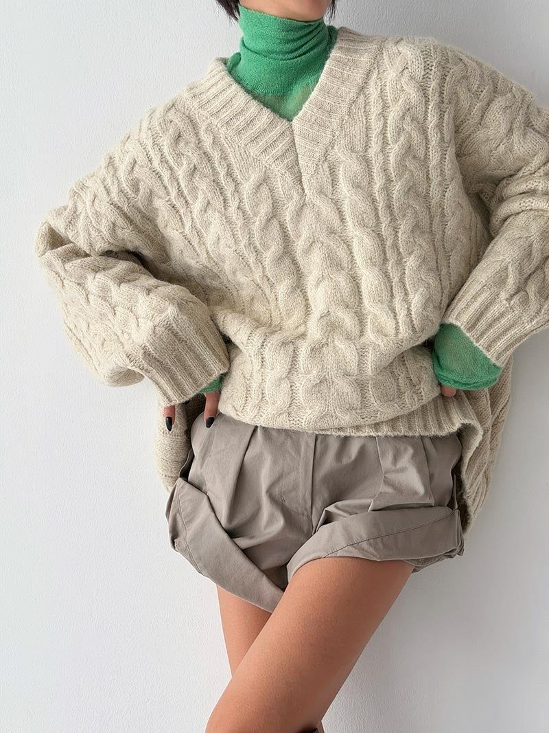ASCLO Wool Craft Twist V Neck Knit (3color)