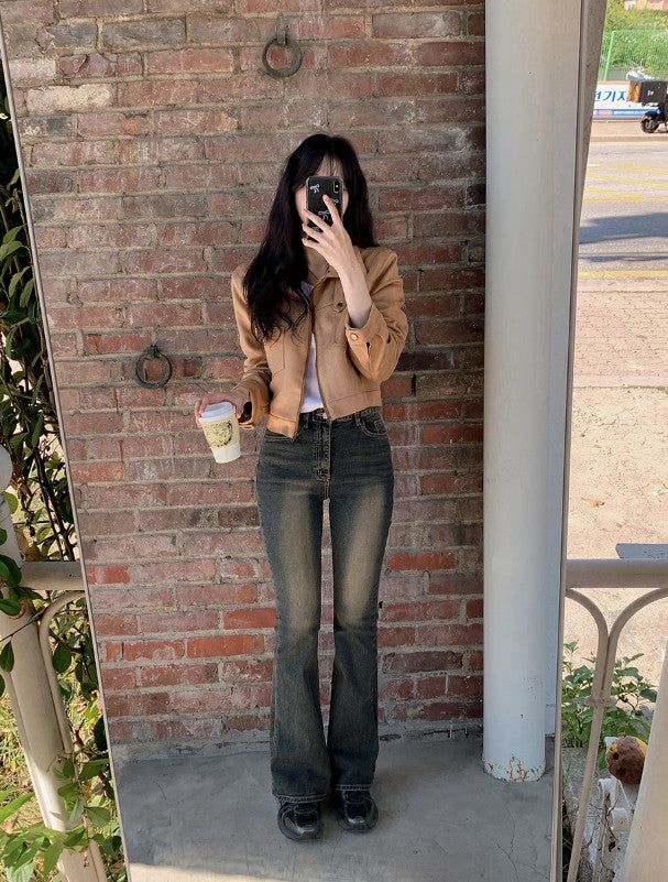 #Autumn Suede Collar Crop Jacket (4color)