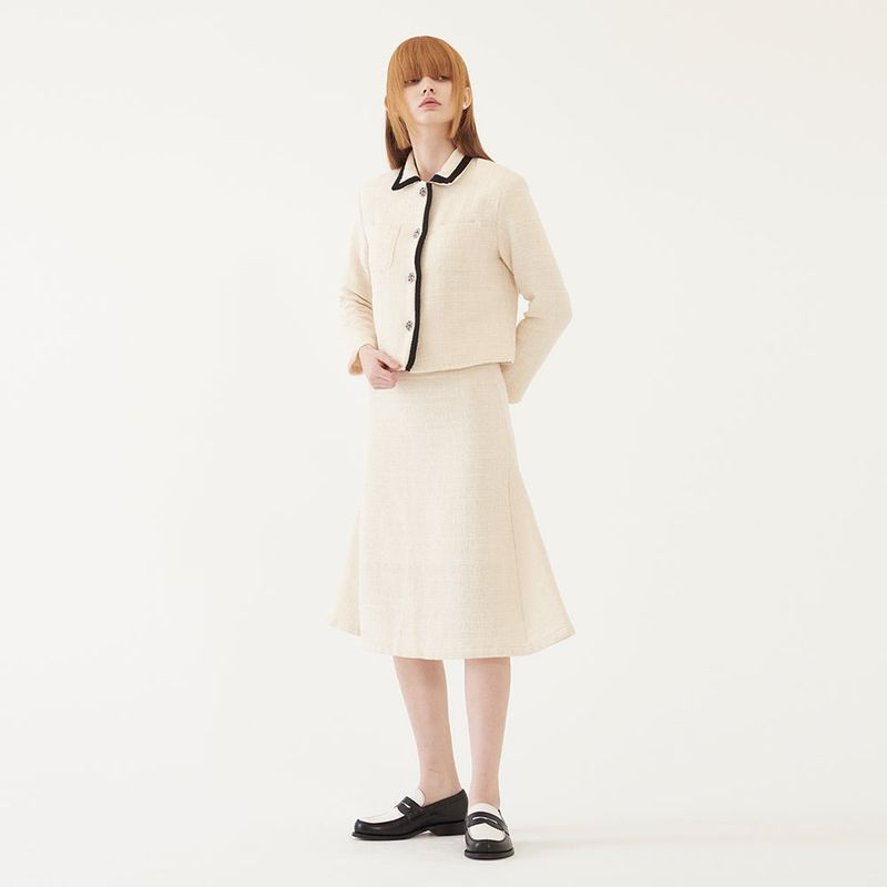 TMO BY 13MONTH(ティーエムオーバイサーティーンマンス)の「TWEED MIDI SKIRT (IVORY)(Skirts)」