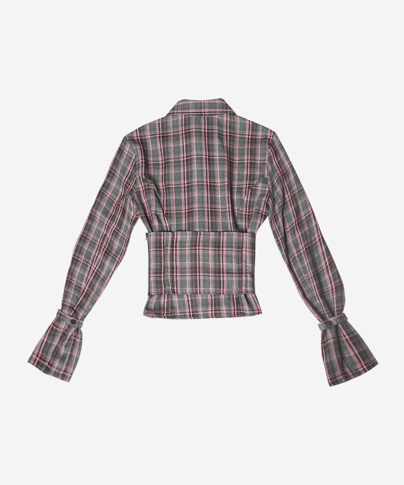 CHECK CORSET SHIRT #PINK GRAY