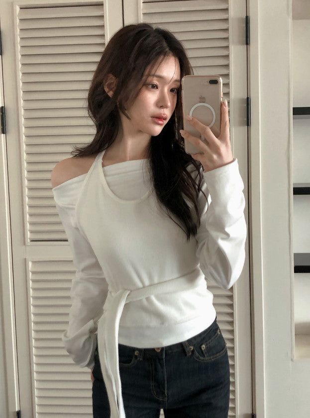 Halter Neck Wrap Knit Bustier (3color)