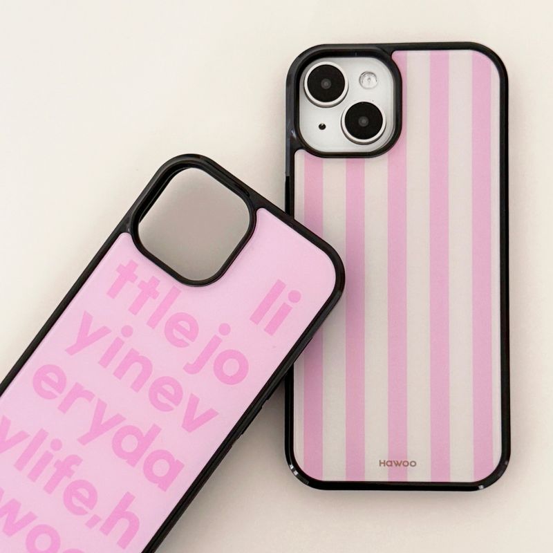 stripe glossy glass bumper case (pink)