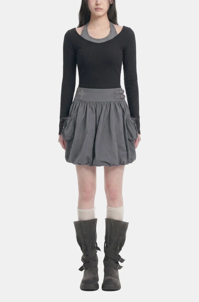 Cross Stud Cargo Balloon Skirt
