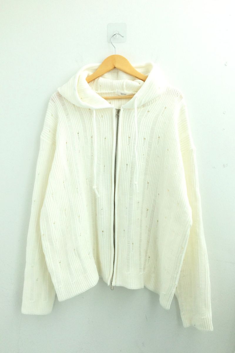 Punch Damage Hooded Knitwear Zip-Up