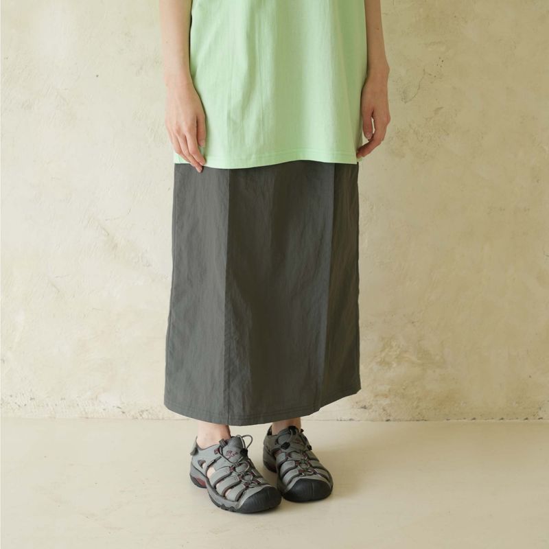 Charcoal Slit Nylon Zipper Skirt