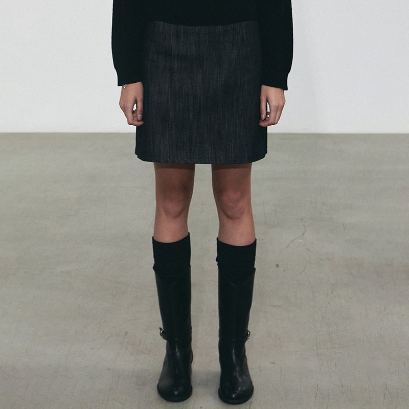DENIM MINI SKIRT PANTS_VINTAGE BLACK