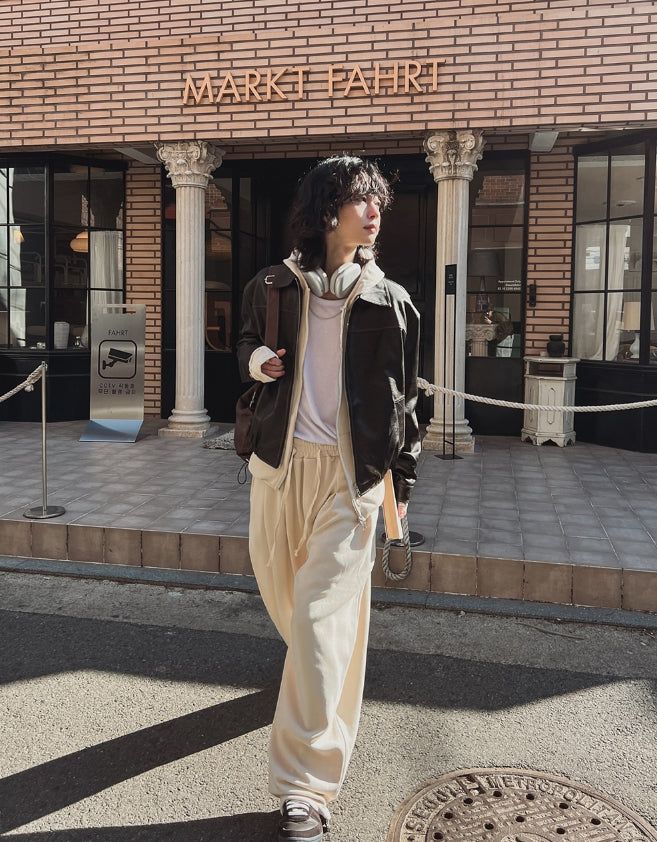 Pond cut washing two-way leather jacket