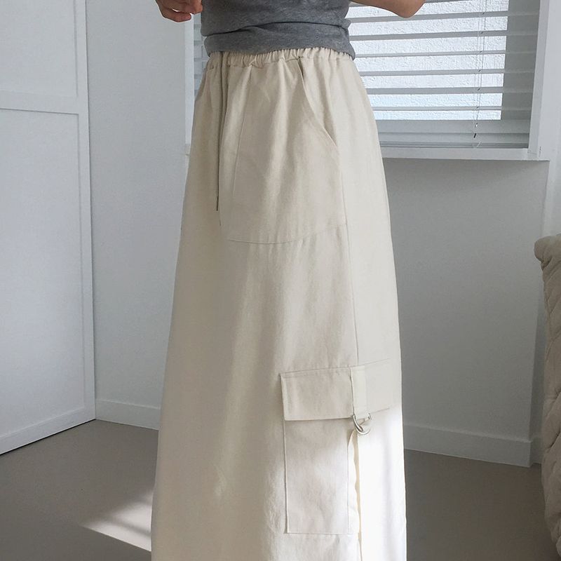 Tarp Fleece Cotton Cargo Two Way String Long Skirt