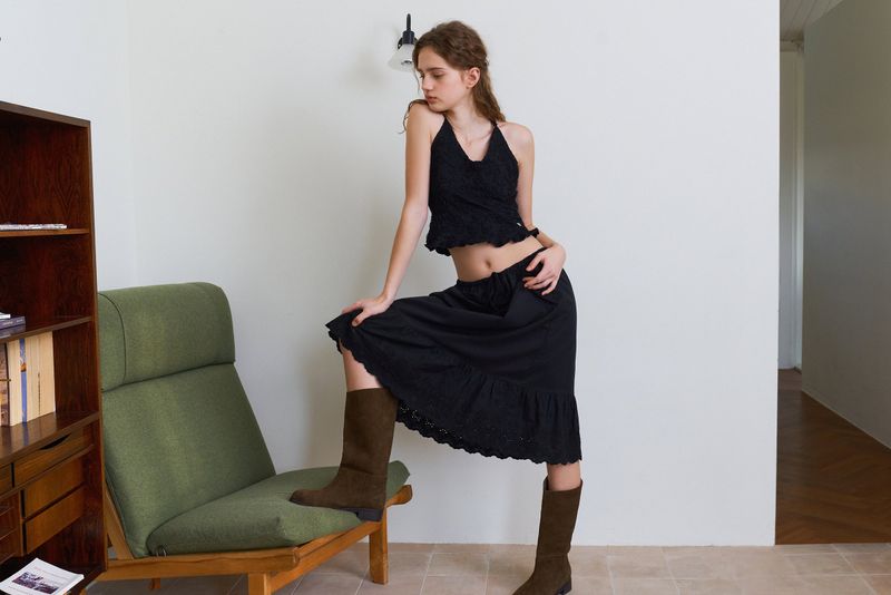 Flower pattern halter top_black