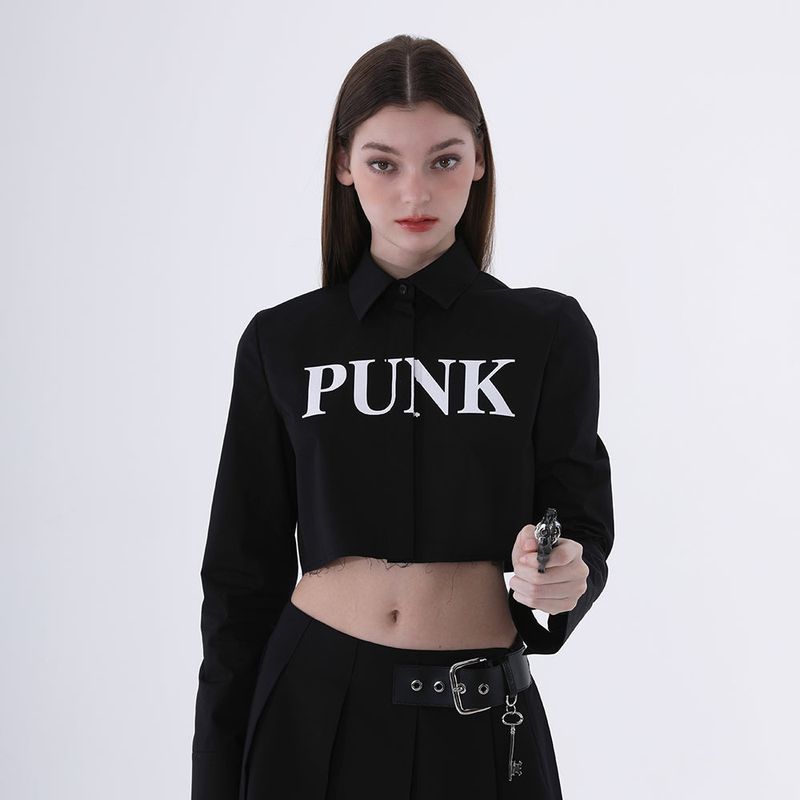 0 1 punk crop shirt - BLACK