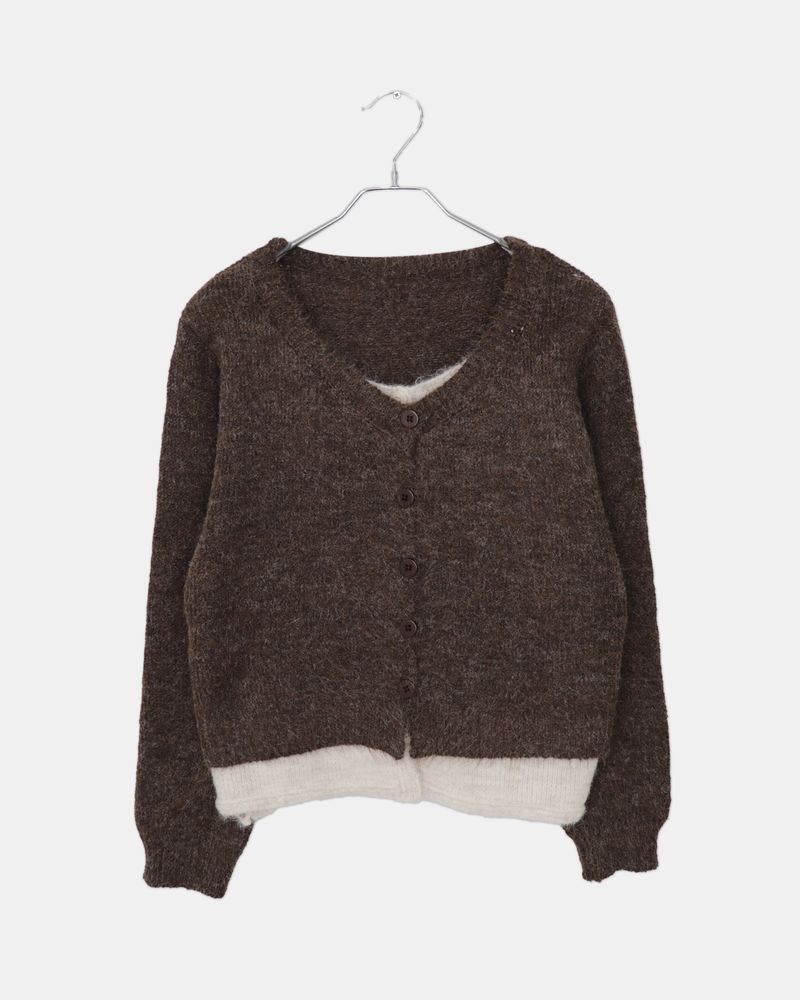 Meco Colorblock Layered Double-Layer Long Sleeve Knit Cardigan