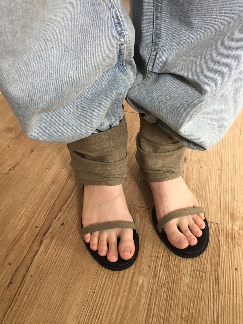 Linen ankle open sandals