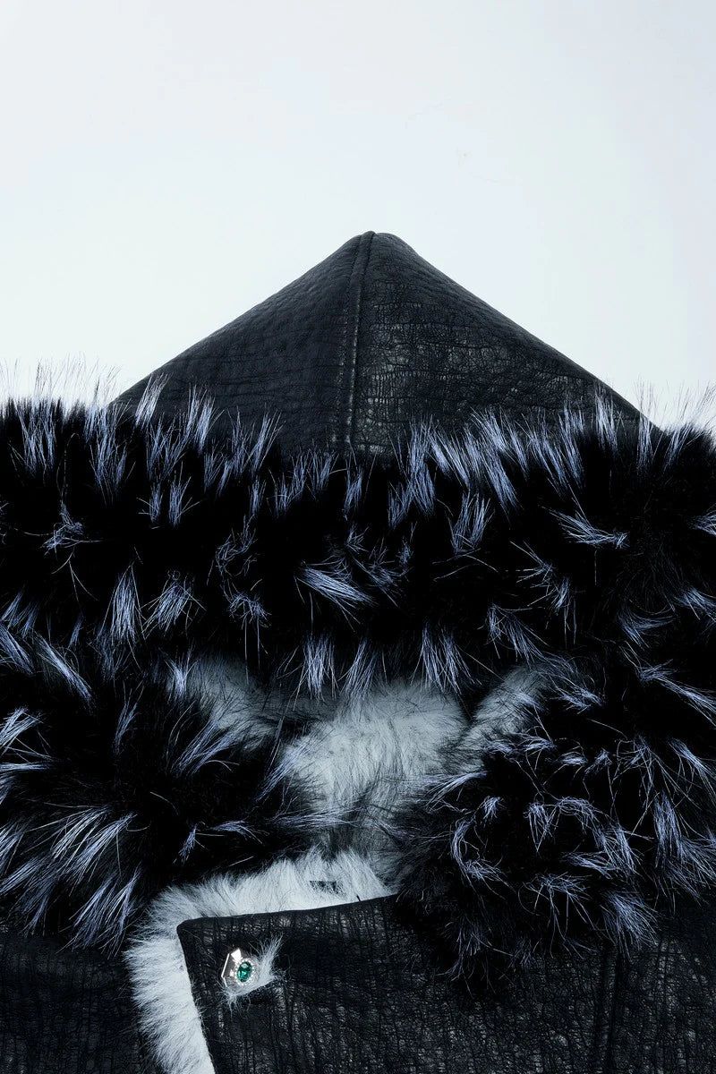 Colorblock Faux Mink Hooded Jacket