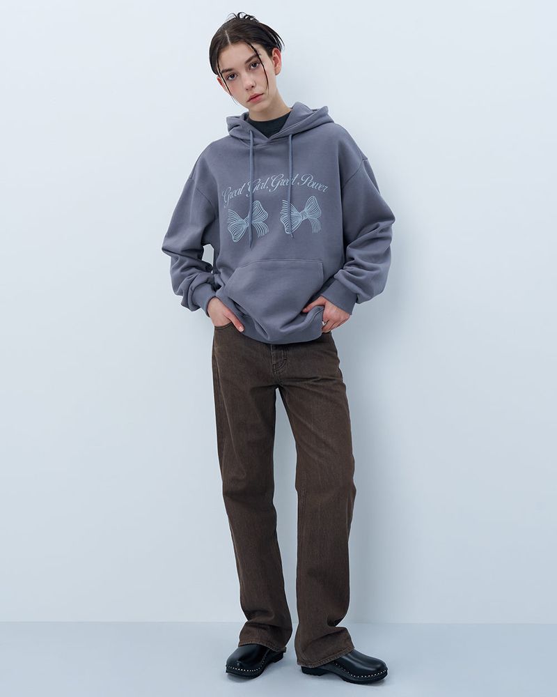 TWIN RIBBON HOODIE-GRAY