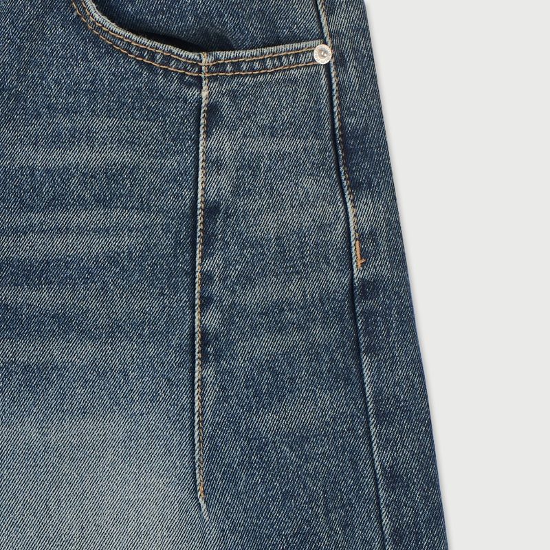 STITCH BIKER CURVED WIDE DENIM