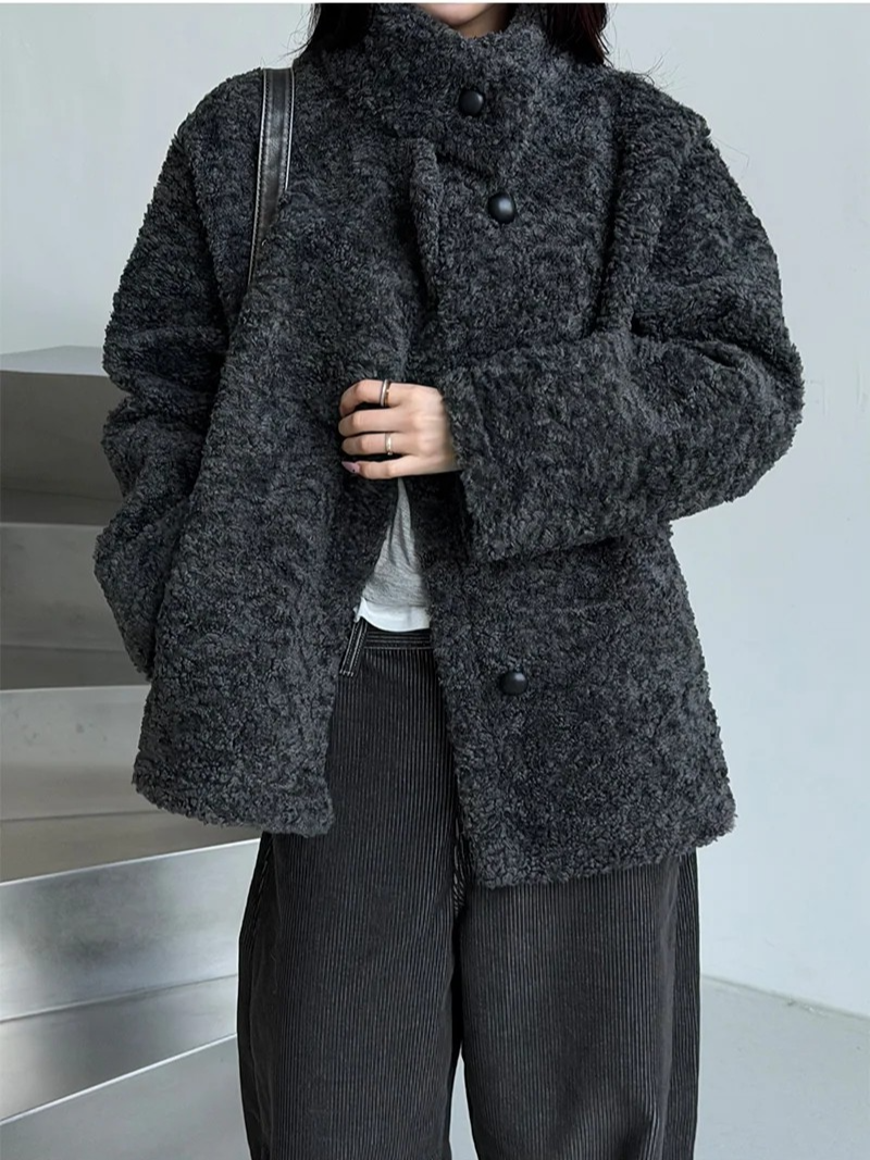 High neck boucle half coat(4color)
