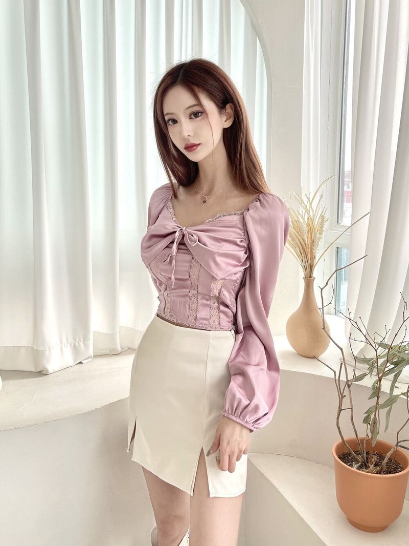 666. Satin two slit sk-pt (2color)