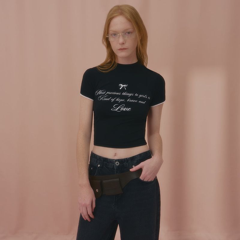 NCOVER(エンカバー)の「LOVE LACE CROP TSHIRT-BLACK(Tops)」