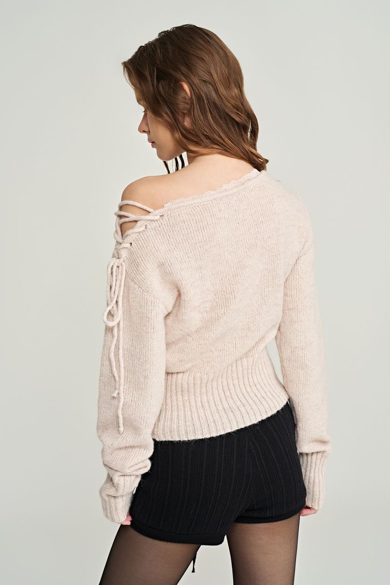 Romy lace-up knit, Milk Tea