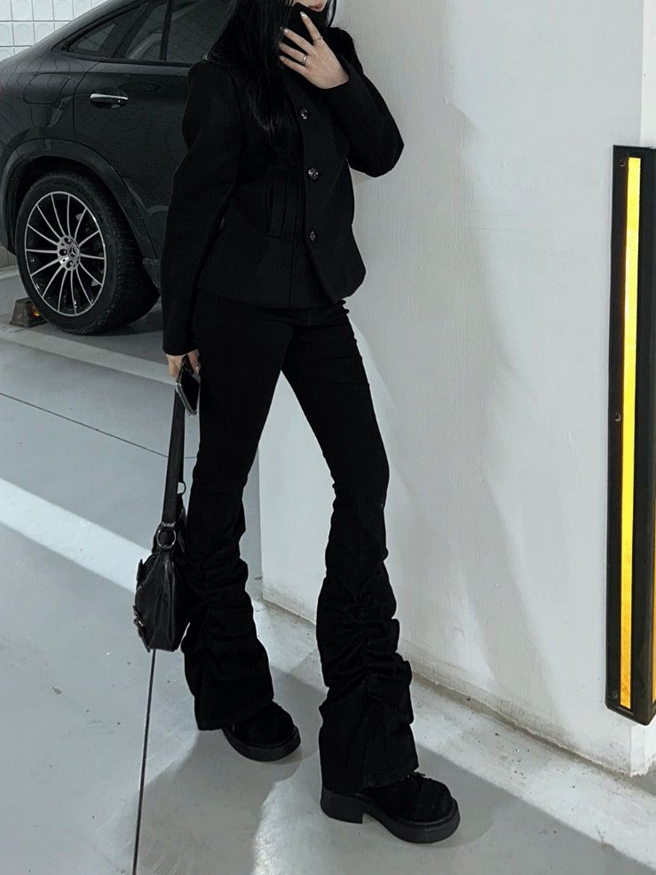 Long leg shirring silhouette pants
