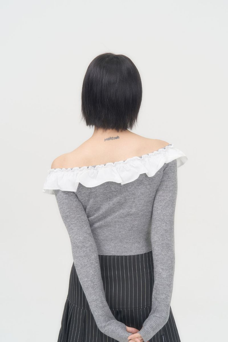 FRILL CROP CARDIGAN (CHARCOAL)
