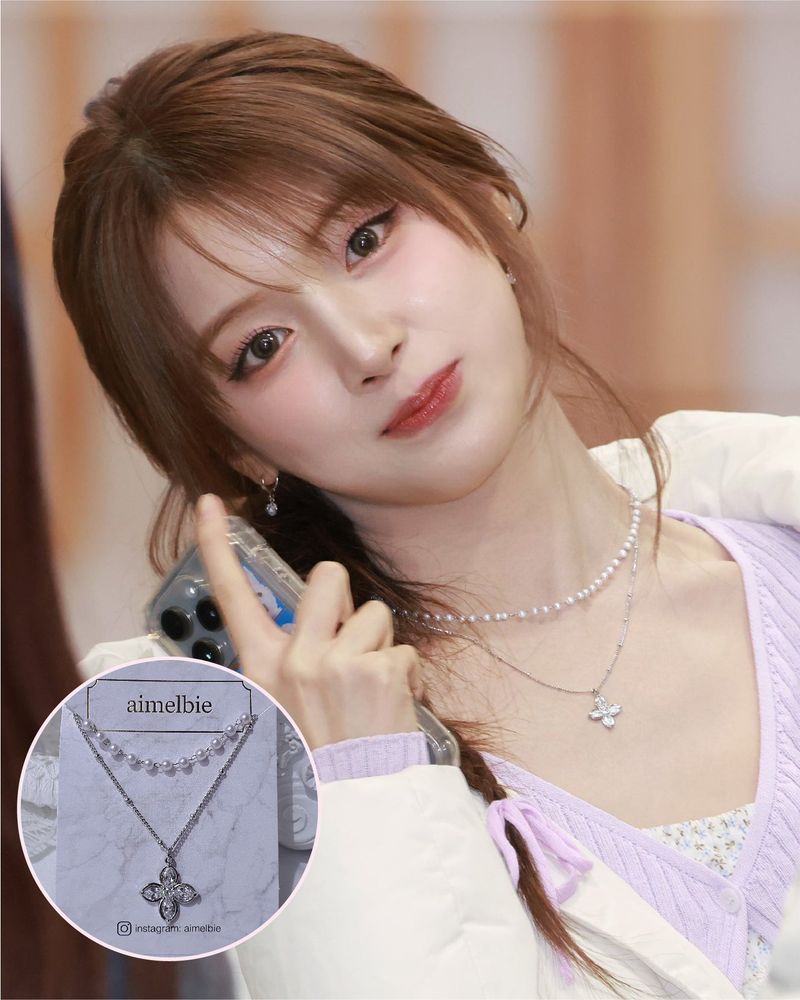 [NMIXX ジウ Necklace] ルナ ブロッサム レイヤード ネックレス - Silver color