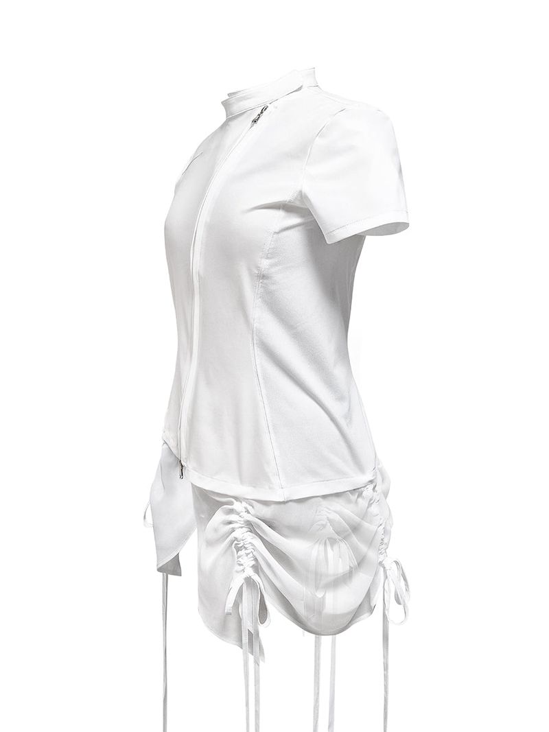  CURVED ZIP-UP SHIRT WITH LAYER . WHITE