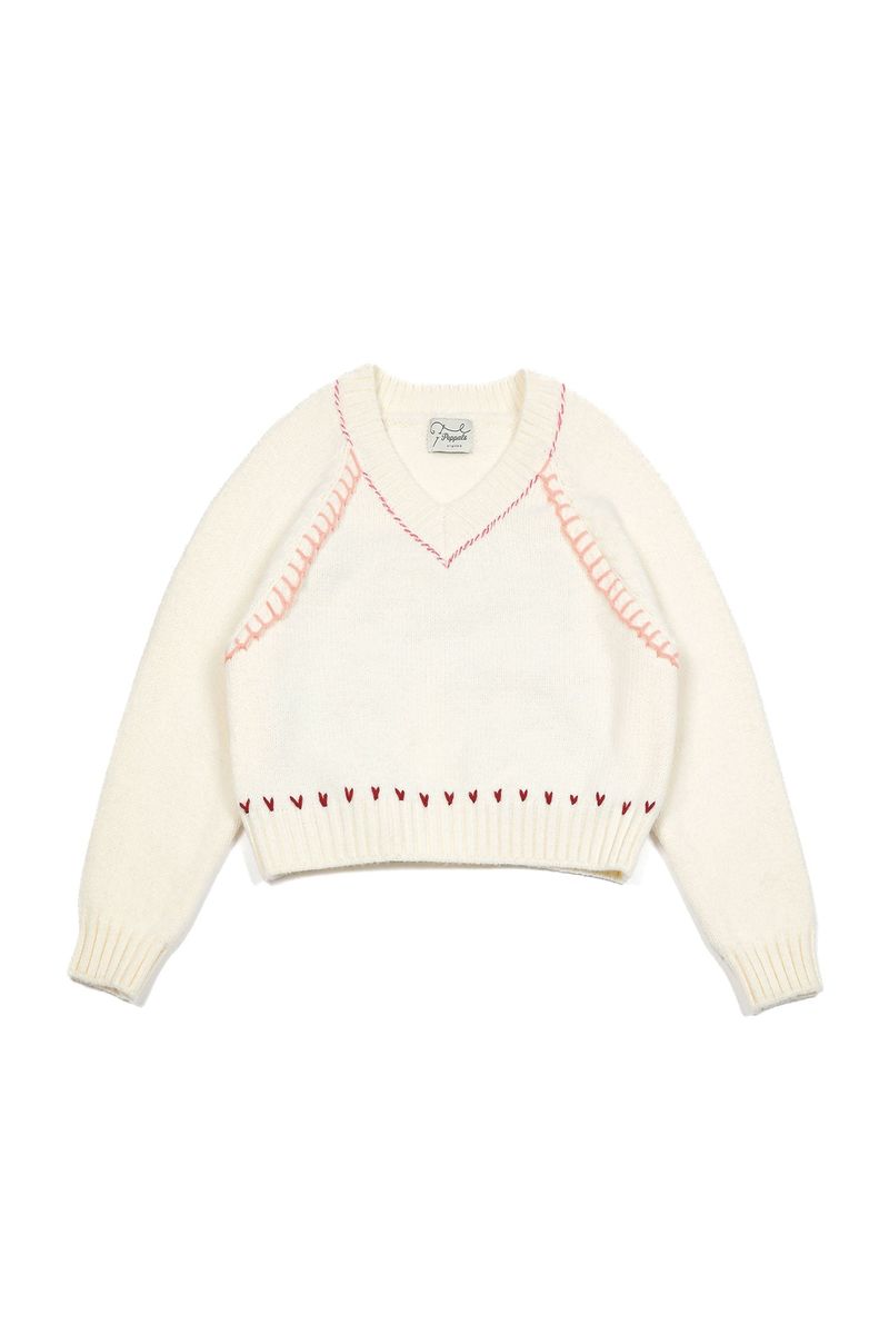 POPPALS（ポップパルズ）の「Heart Needle V-neck Knit [Ivory]（Tops）」