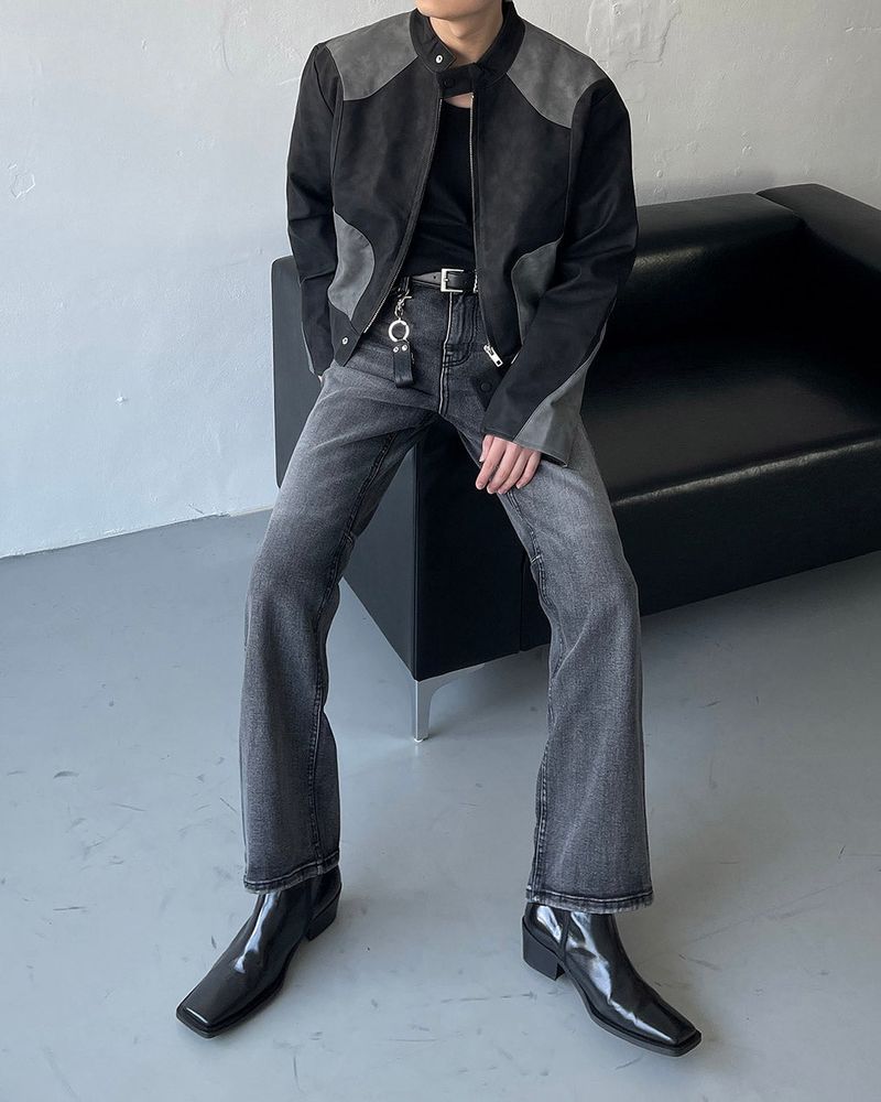OA Treasure Cropped Racing Leather Jacket (2 colors)
