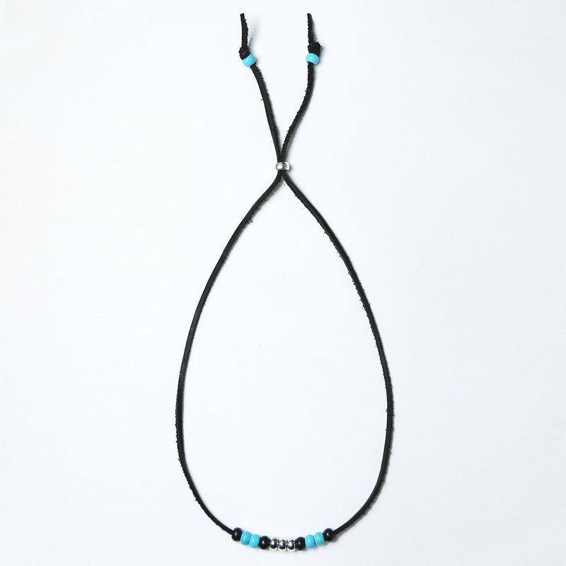 leather & turquoise beads necklace black
