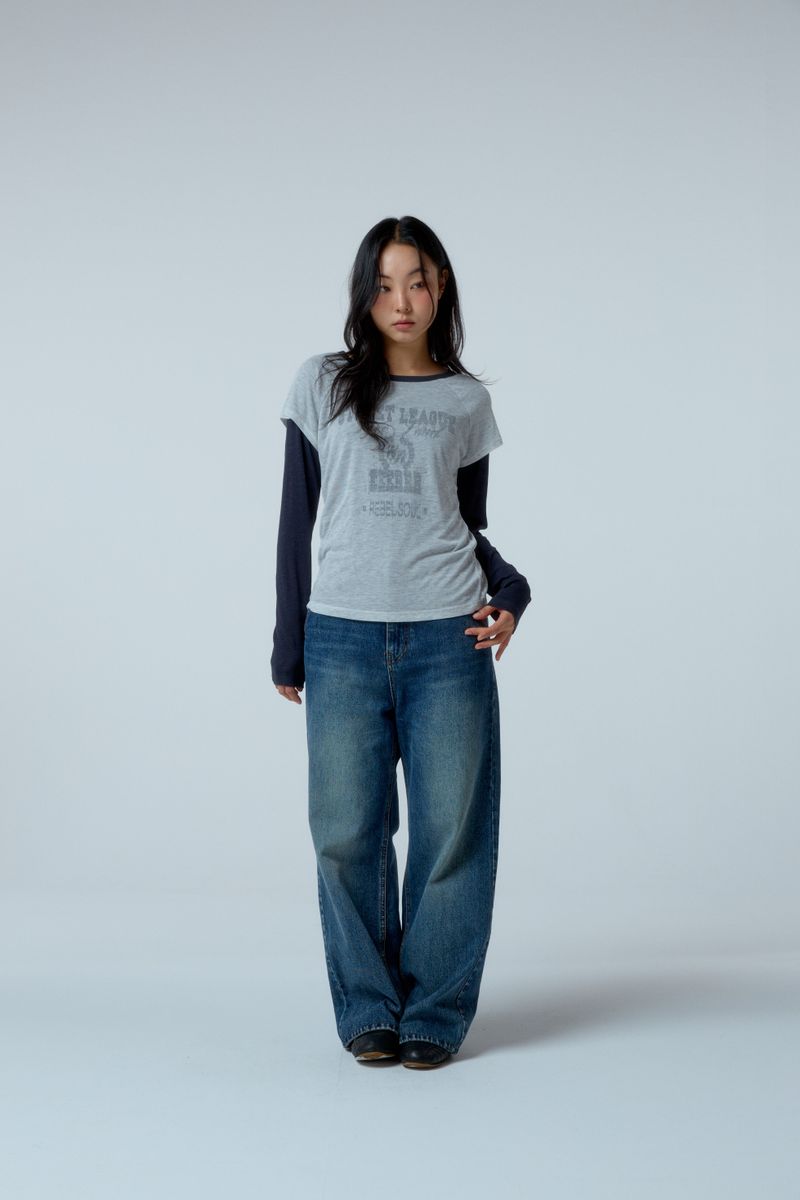 Street league blur artwork double layer long sleeve (Navy)