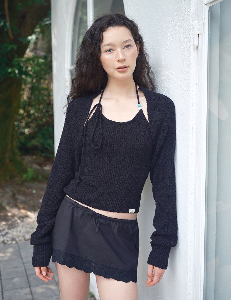 Summer Boucle Knit Bolero_Black
