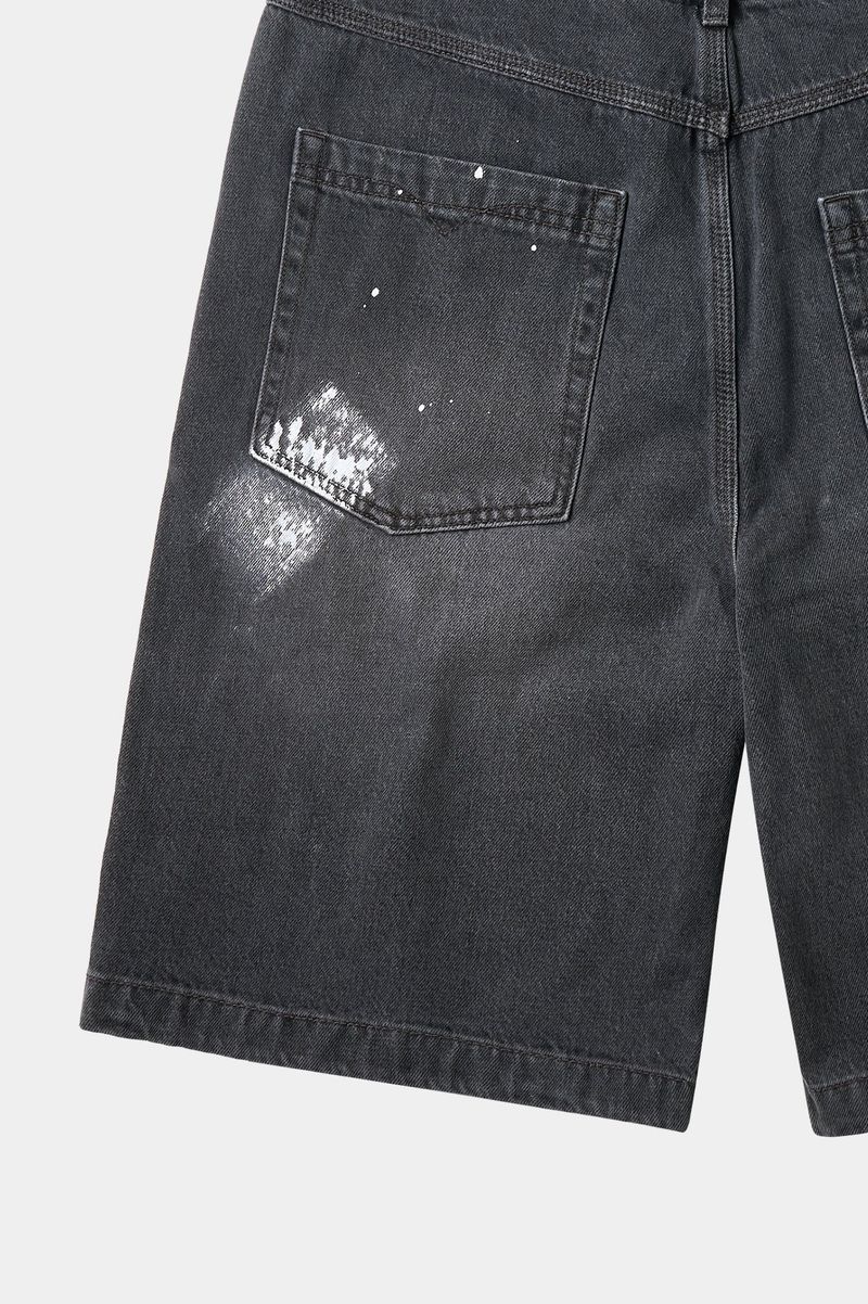 Aged Splatter Carpenter Denim Shorts(Washed Black)