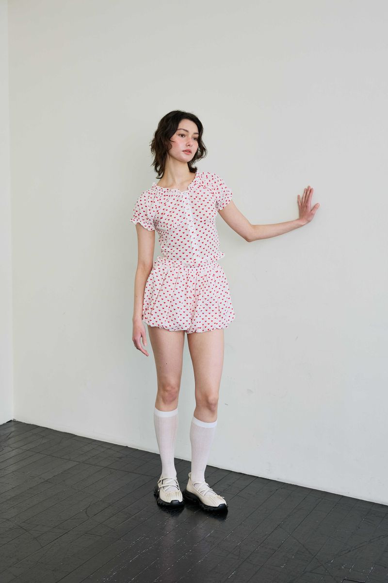 MINI HEART BALLOON SKIRT PANTS / WHITE