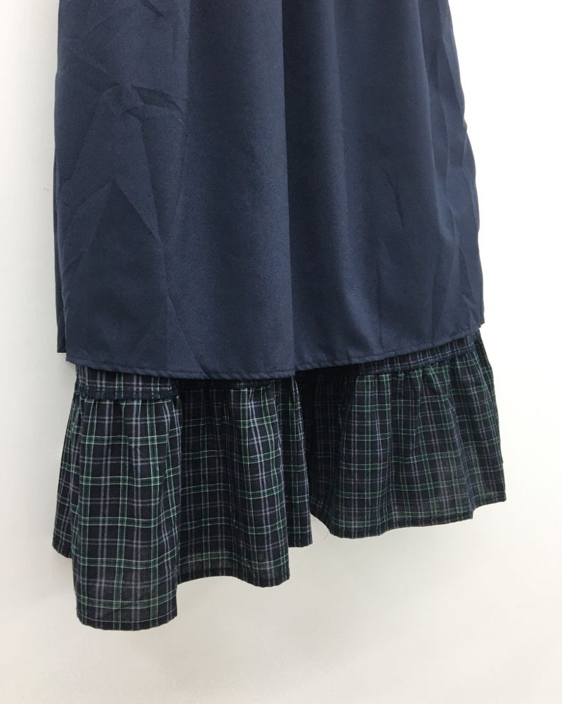 Maroon check long skirt (2color)