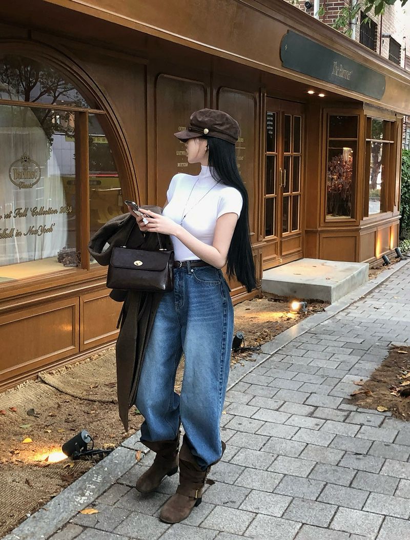 [BELLIDE MADE] Shearing, back pocket denim wide pants