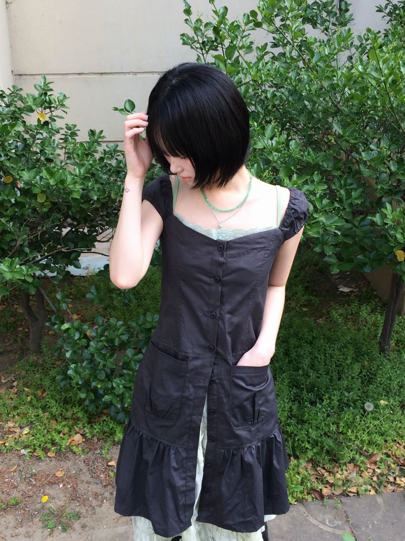 Pocket-line button layered dress