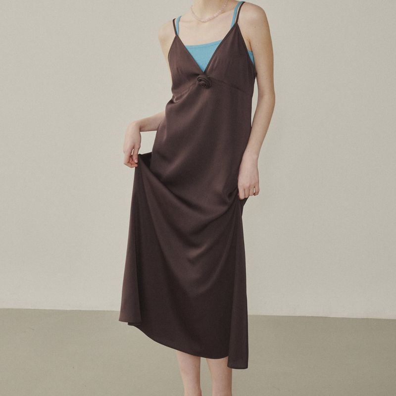 Rose Corsage Sheer Long Dress