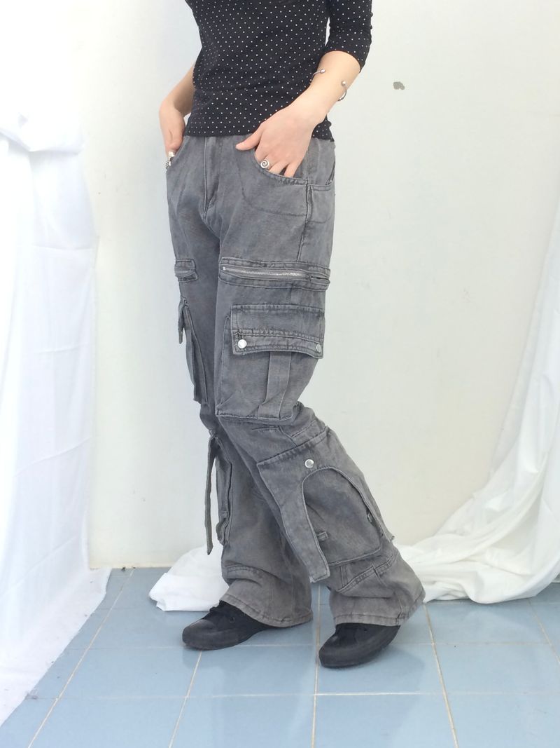 Pocket-line zipper bootcut pants