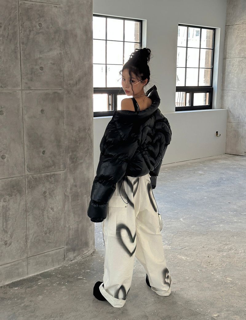Heart hologram wellon short padded coat