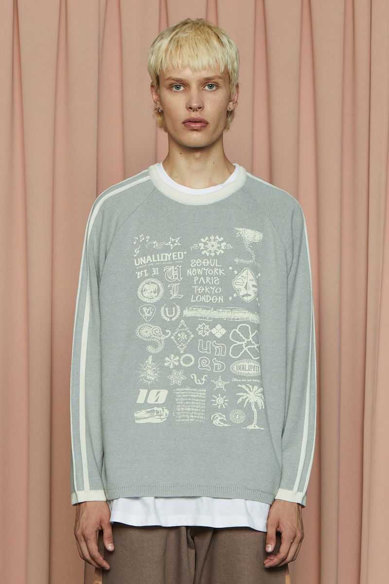 UNALLOYED(アナロイド)の「LINE GRAPHIC KNIT / GREY(Tops)」